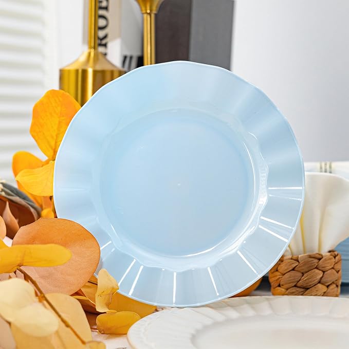 60 Pcs Blue Plates, Wave Edge Design Disposable Plastic Plates | Disposable - Image 5