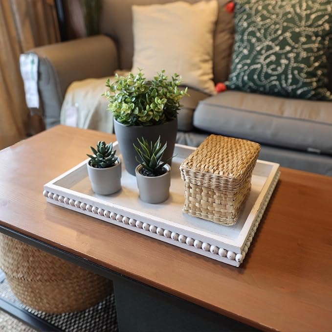 Hrastany Wood Decorative Coffee Table Serving Tray, Farmhouse Rectangular Tray - Image 5