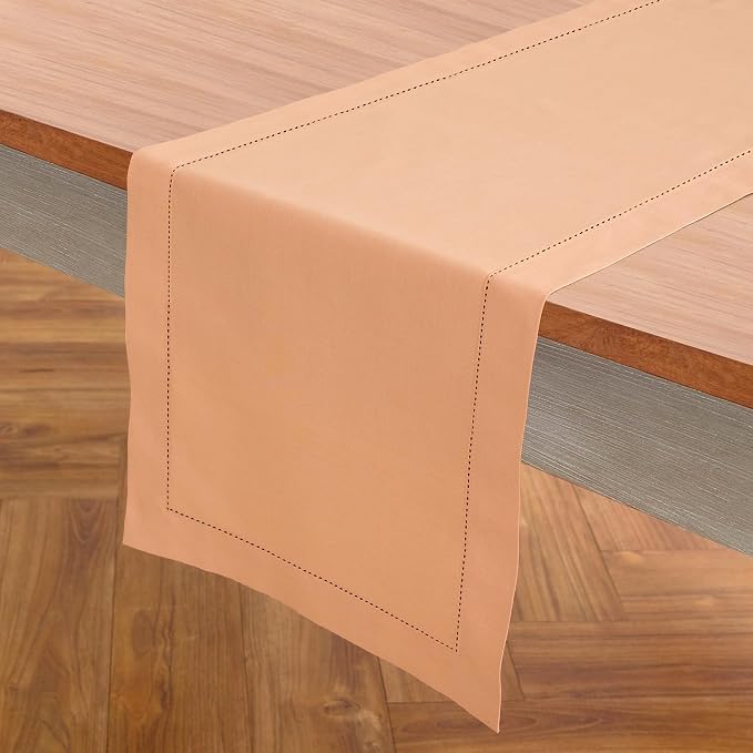 Solino Home Cotton Linen Dining Table Runner Peach Hemstitch, 14 x 72 in | - Image 2