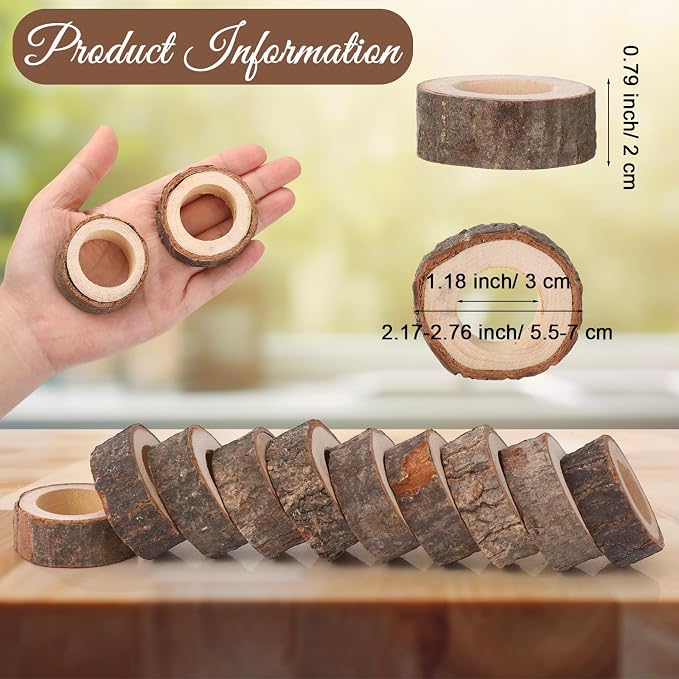 Set of 24 Wooden Bark Napkin Ring Handcrafted Wooden Napkin Holder Rustic - Image 2