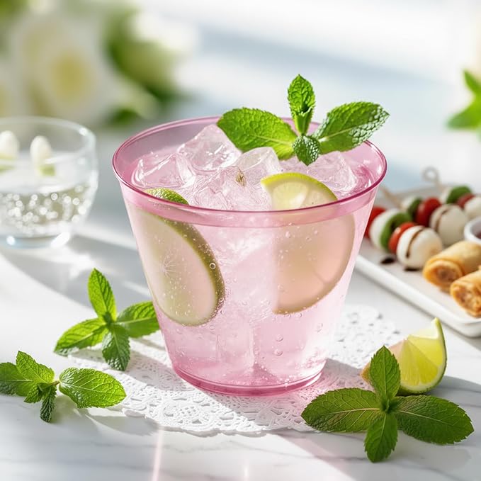 Glowserve 9 OZ Pink Disposable Plastic Cups Cocktail Cup 150 Pack | Fancy - Image 7