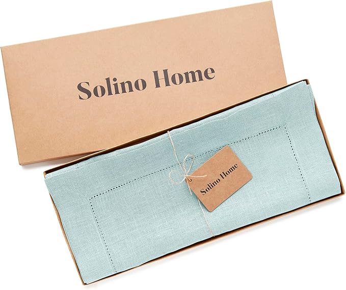 Solino Home 100% Pure Linen Table Runner Aqua Blue Hemstitch, 14 x 156 in | - Image 5