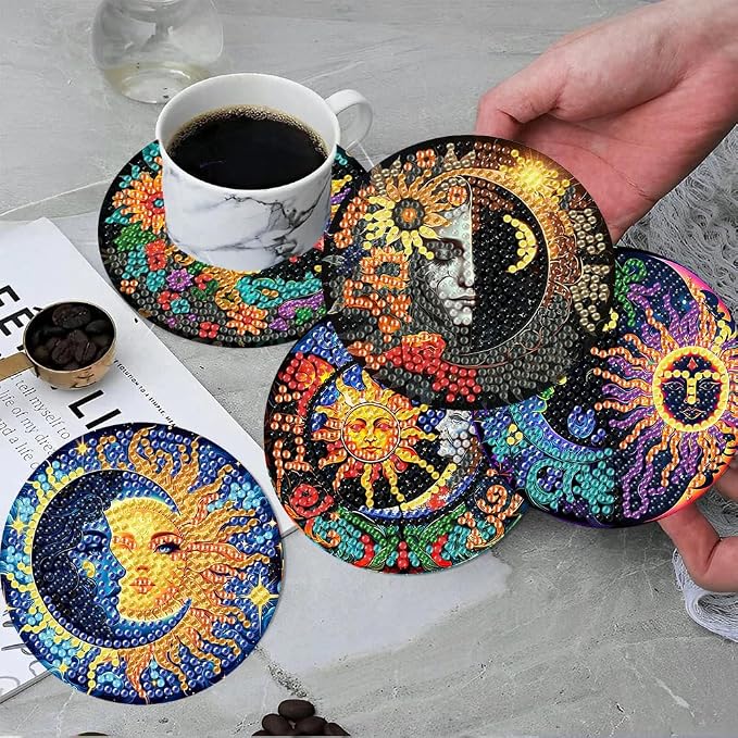 ijbnhd 8 Pcs Sun & Moon Diamond Art Coasters - Image 5