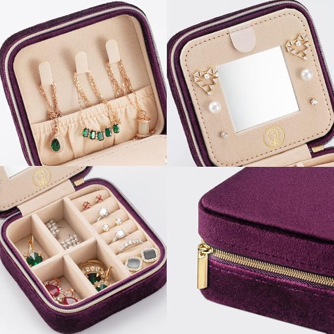 ZPROW Plush Velvet Travel Jewelry Case, Travel Jewelry Organizer, Jewelry - Image 3
