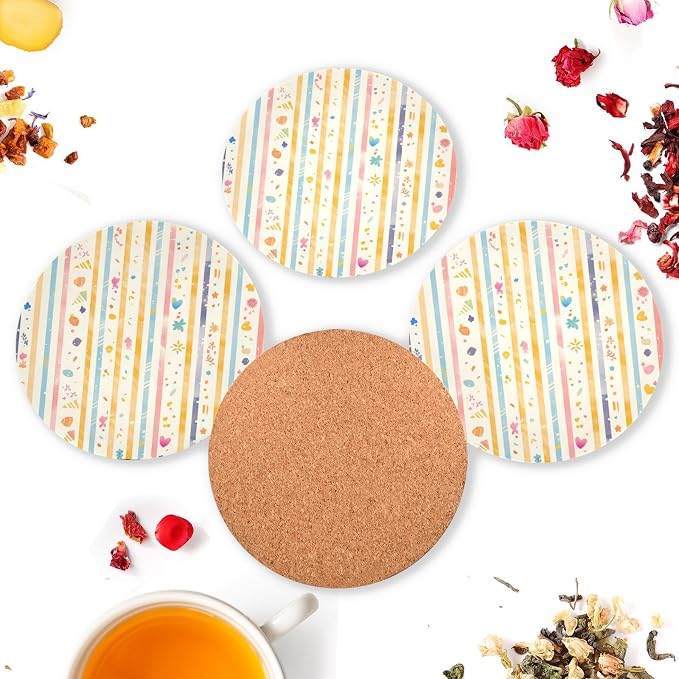 Stripes Tiny Dots Minimalist Aesthetic Coaster 4 Pcs Cork Placemats Hot Pads - Image 6