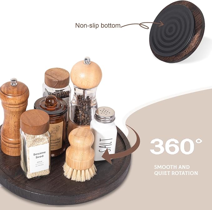 Wood Lazy Susan Turntable Kitchen Decor Round Table Tray, East clean, Pantry - Image 4