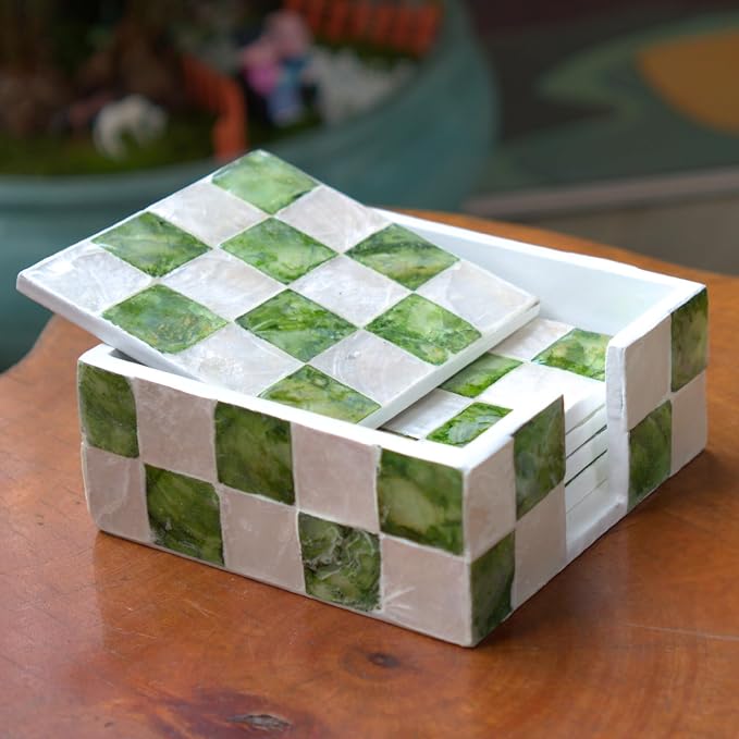 4" Capiz Checkered Coasters Set 6 by ChiAnHome