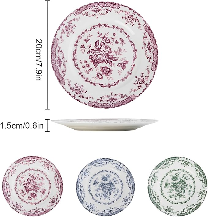 Ceramic Dinner Plates, 7.9 Inch Floral Decorative Plates, Microwave & - Image 7