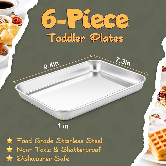 HaWare Stainless Steel Kids Plates, 6-Piece Dinner Dish Set - Image 2
