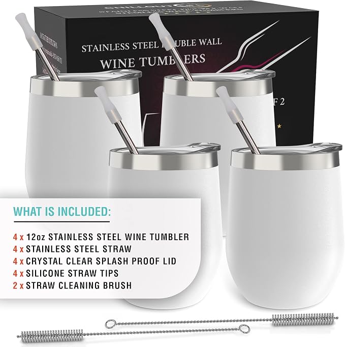 CHILLOUT LIFE 12 oz Stainless Steel Wine Tumblers 4 Pack - Image 5