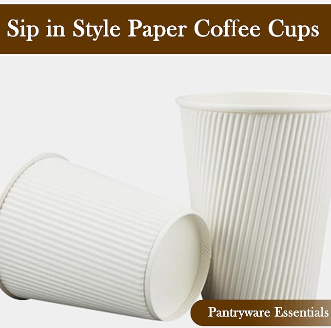 16oz Double Wall Ripple White Paper Coffee Cups- Pack of 50ct - Image 4