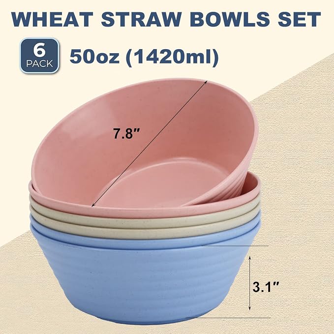 Wheat Straw Bowl Sets, Microwave and Dishwasher Safe Bowls, Large Salad Bowls - Image 2