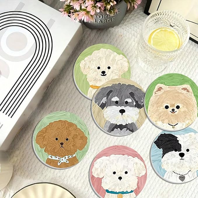 6pcs Cute Dog Coasters Set Round Silicone Drink Coaster - Image 5