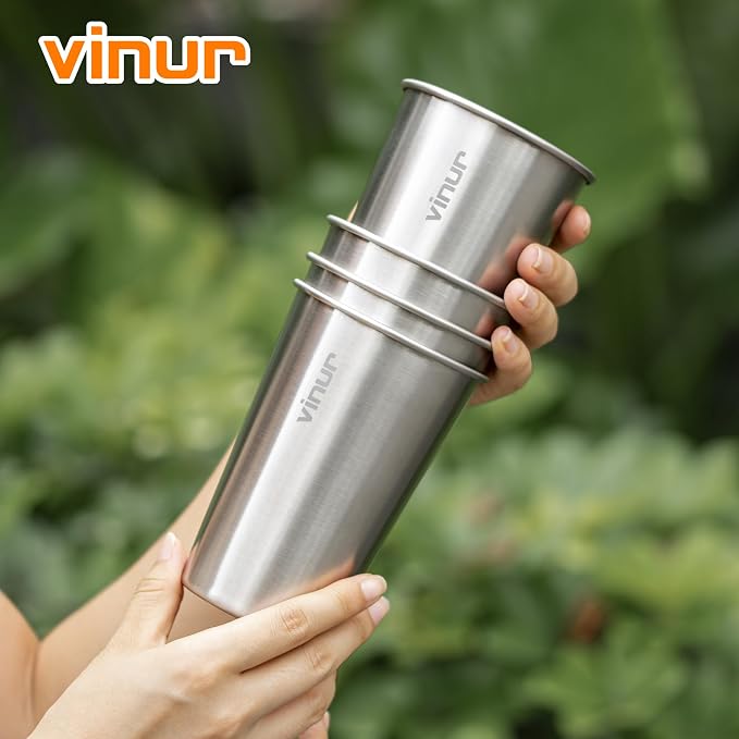 VINUR Stainless Steel Cups-16 oz Stackable Metal Drinking Glasses 8 Pcs | 16 oz - Image 7