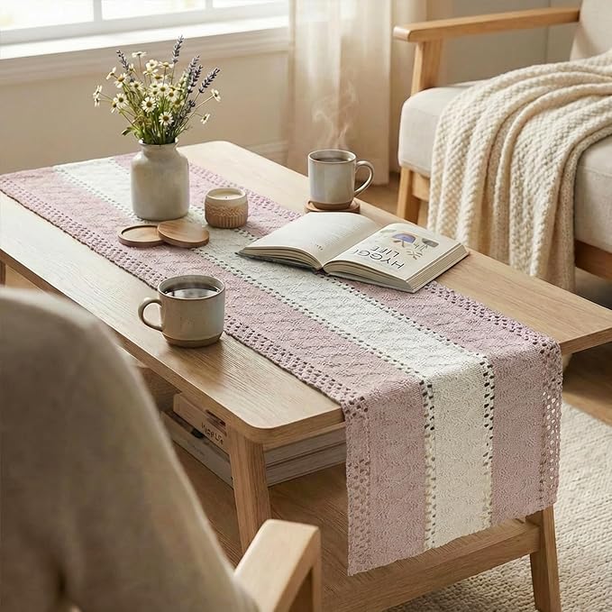 Artoid Mode Pink Farmhouse Woven Table Runner 12x120 Inch | Seasonal Holiday - Image 5