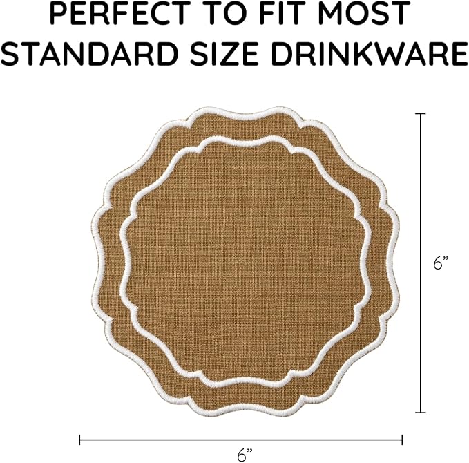 Drink Coasters Set of 6, 6x6 inch, Absorbent Linen Drink Mats - Image 3