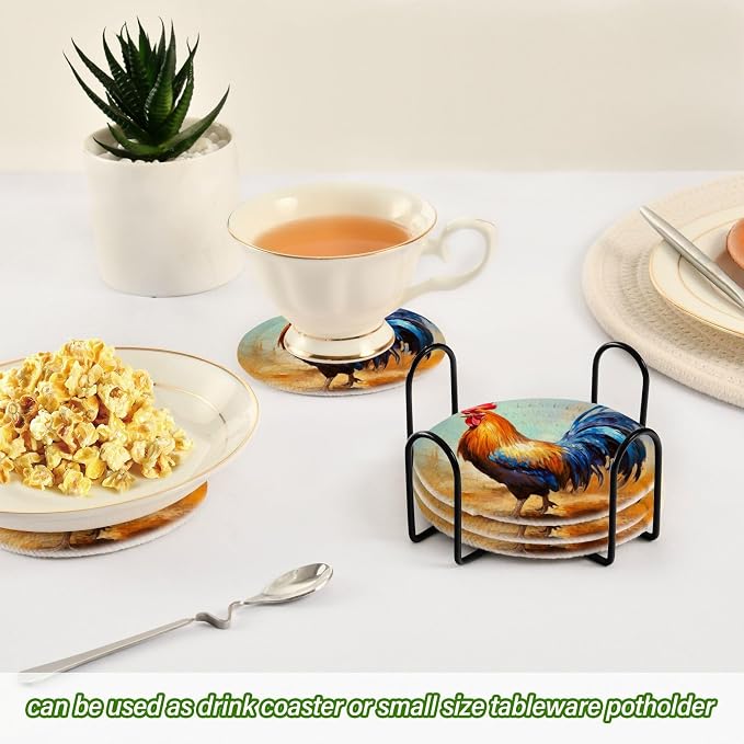 YETTASBIN Rooster 6 Pcs Drink Coasters - Image 6