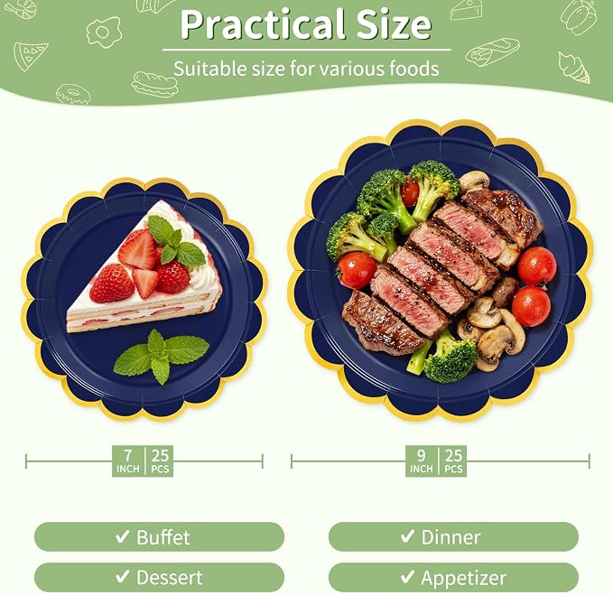 50 Pcs Navy Blue Paper Plates Disposable, Dessert Cake Plates, - Image 2