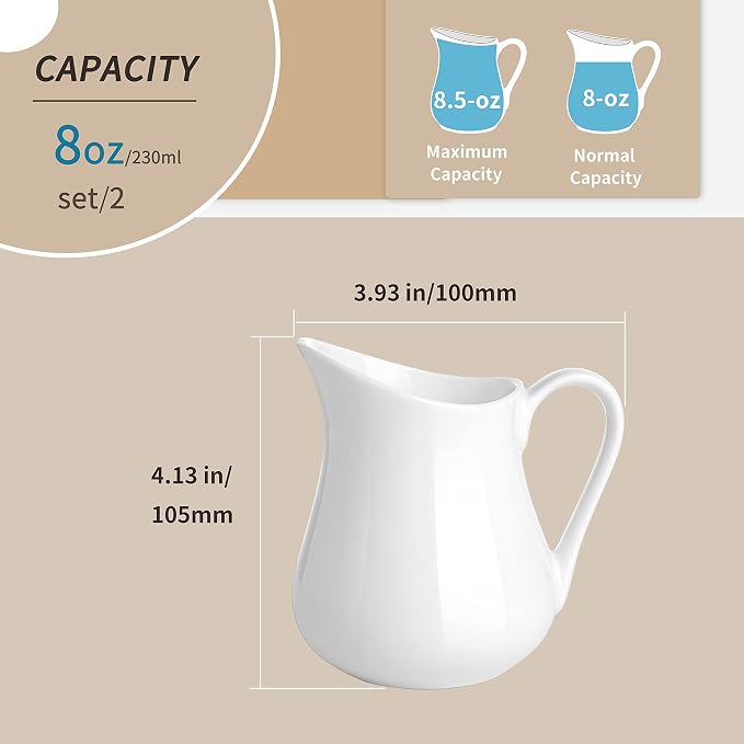 Gurygo 2 Pack 8 oz Ceramic Creamer Pitcher Set - Image 2