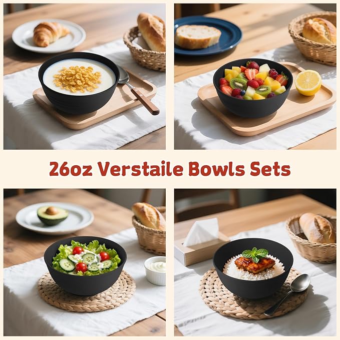 Wheat Straw Camping Bowls Sets of 6, Unbreakable 26oz Lightweight Bowls Sets - Image 4