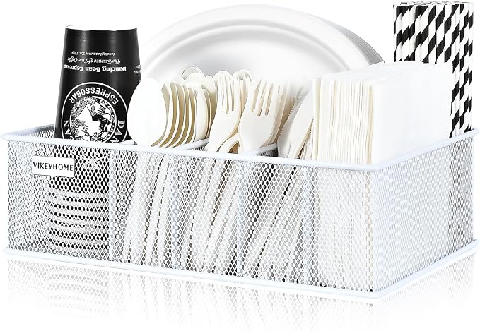 VIKEYHOME Paper Plate Organizer, Metal Silverware Caddy, Caddy - Image 2