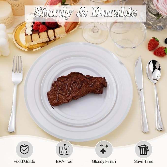 BESTSTAR 100 Piece White Plastic Plates Premium Disposable Plates | 50 Dinner - Image 4