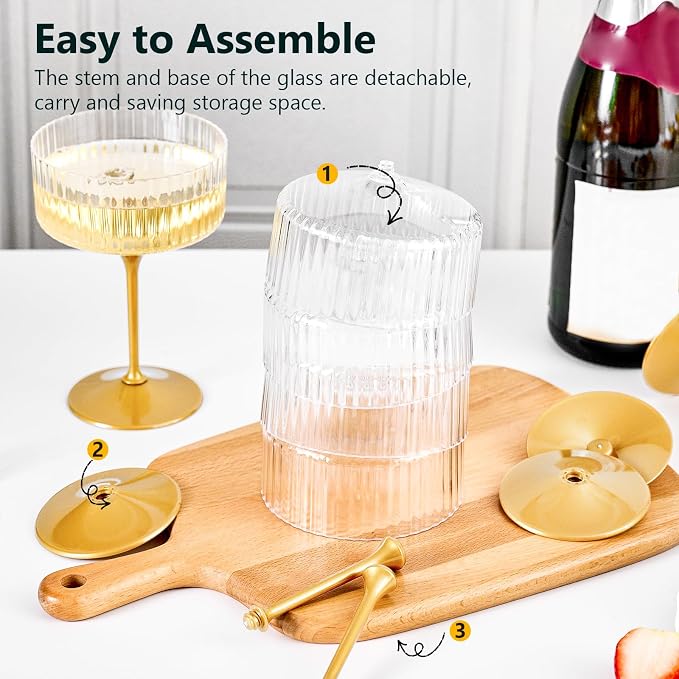 ZOMUIA Ribbed Coupe Glasses 16 Pcs, 10 oz Plastic Champagne Coupe Detachable - Image 6
