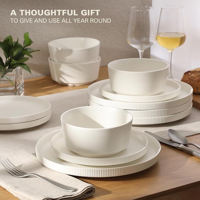 Gibson Home Dempsey Road 12-Piece Stoneware Dinnerware Set – Service - Image 4