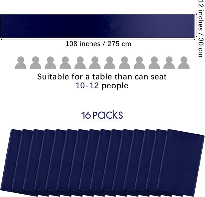 Aneco 12 Pack Satin Table Runner 12 x 108 Inch Navy Blue Long Wedding Satin - Image 2