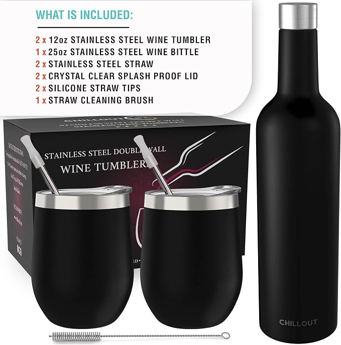 CHILLOUT LIFE 12 oz Stainless Steel Wine Tumblers 2 Pack & 1 Insulated Wine - Image 5