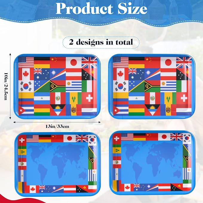 Vesici 4 Pack World Flag Serving Trays 13x10 Melamine Platters - Image 2