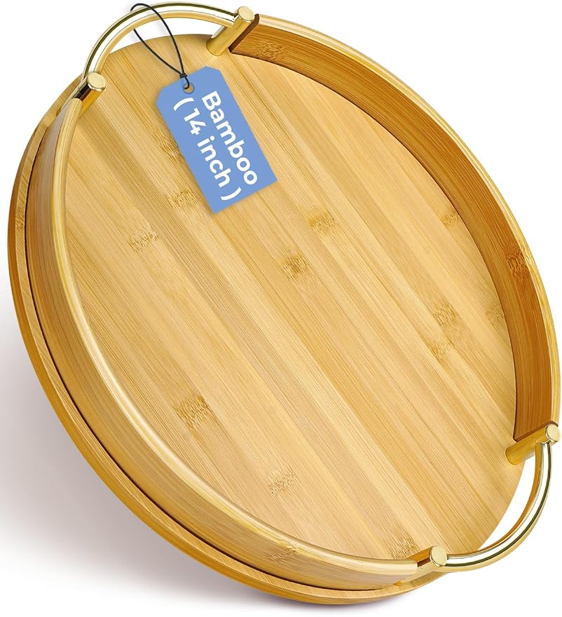 JUPELI 14″ Round Bamboo Serving Tray by JUPELI