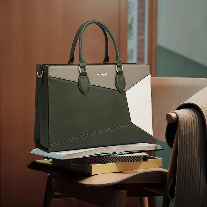 LOVEVOOK Laptop Bag for Women, 15.6 lnch Waterproof Lightweight Leather Tote Bag - Image 3