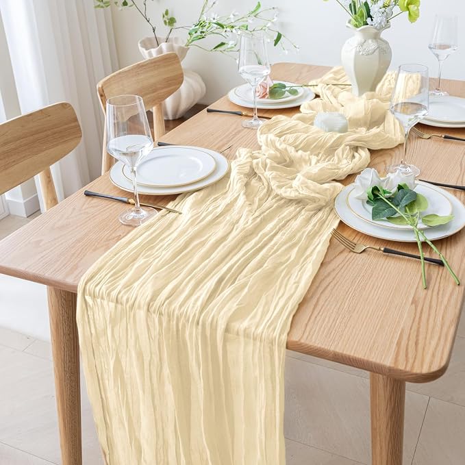 Cheesecloth Table Runner 10FT Beige Boho Gauze Rustic Sheer Runners | Cheese - Image 8