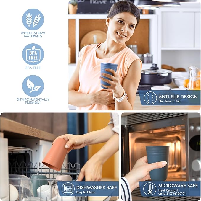 HOTEC 8-Pack 15oz Plastic Cups, BPA-Free Reusable Drinking Cup set, Unbreakable - Image 4