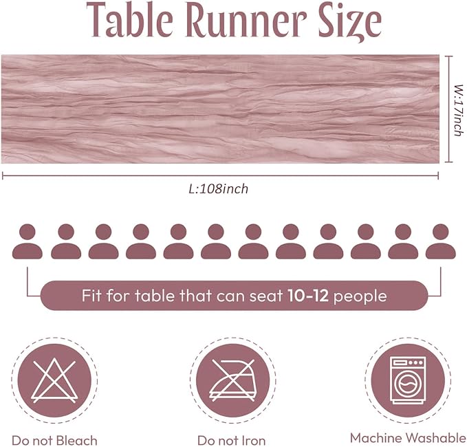 25 Pack Dusty Pink Cheesecloth Table Runner 17 x 108 Inch Gauze Table Runner - Image 2