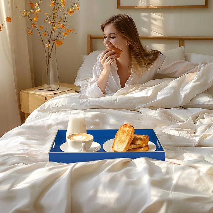 Navy Blue Serving Tray with Handles, Plastic Modern Decorative Tray | Rectangle - Image 6