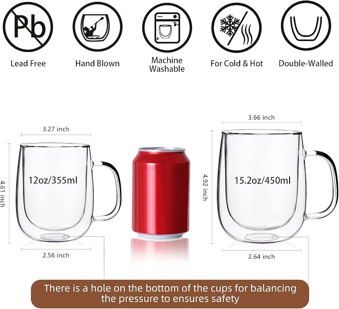 CNGLASS Glass Coffee Mugs 12oz, Double Wall Insulated Mug Set - Image 3
