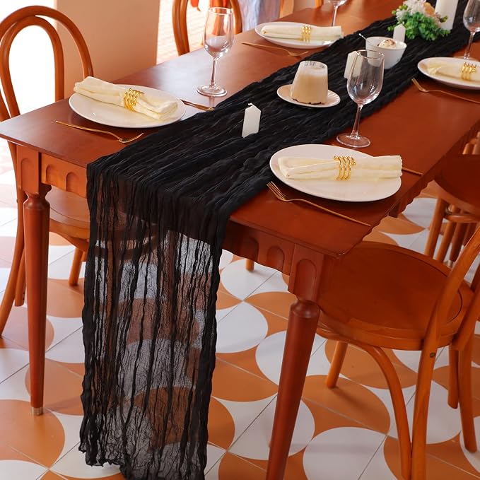Snowkingdom 10 Ft Black Cheesecloth Table Runner, 120 inch Long Cheese Cloth - Image 2