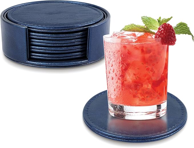 Leather Coasters Set of 6 with Holder, Tabletop Protection, Coffee Table & Bar by Unknown