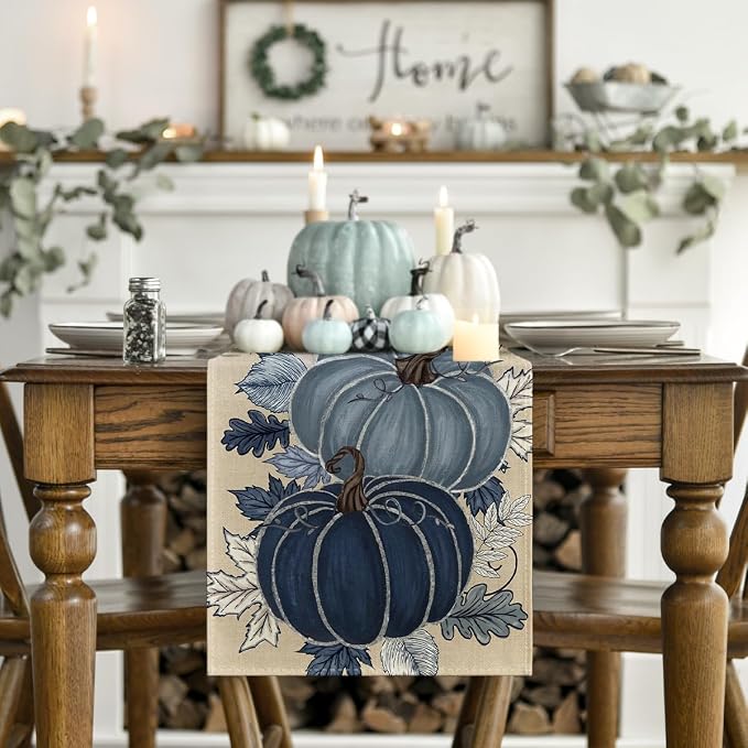 Artoid Mode 210 GSM Fall Table Runner 13x108 Inch Home Party Decor | Blue and - Image 2