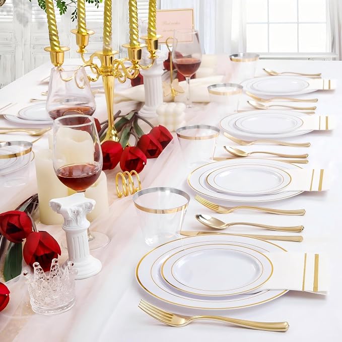 GATHER 700PCS Gold Plastic Plates 100 Guest - Image 8