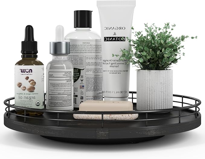 AMH 12-Inch Oak Lazy Susan Vanity Tray by AMH