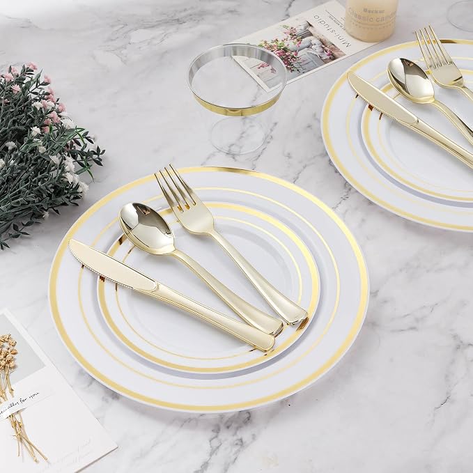 BESTVIP 600PCS Gold Dinnerware Set - Image 2