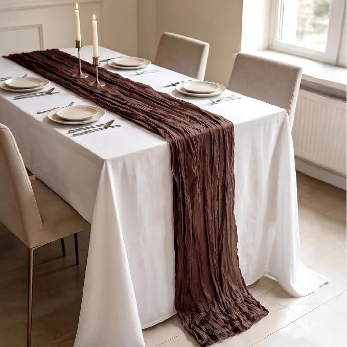 10 Pack Nude Brown Cheesecloth Table Runner 21 x 120 Inch Boho Gauze Sheer - Image 3