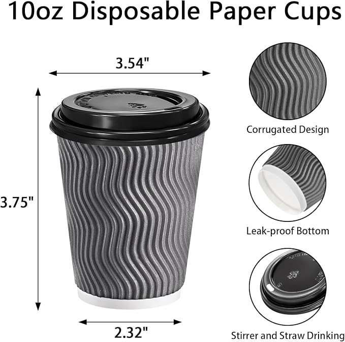BYSNOW 100 Pack 10 oz Paper Coffee Cups - Image 3