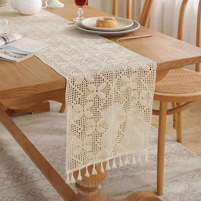 meioro Mesh Woven Table Runners, 35x48 Inch Boho Cotton Table Runner by meioro