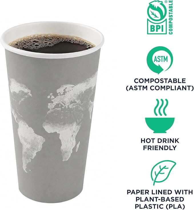 ECO PRODUCTS Compostable Disposable World Art 20oz Large Coffee Cups, Case of - Image 4