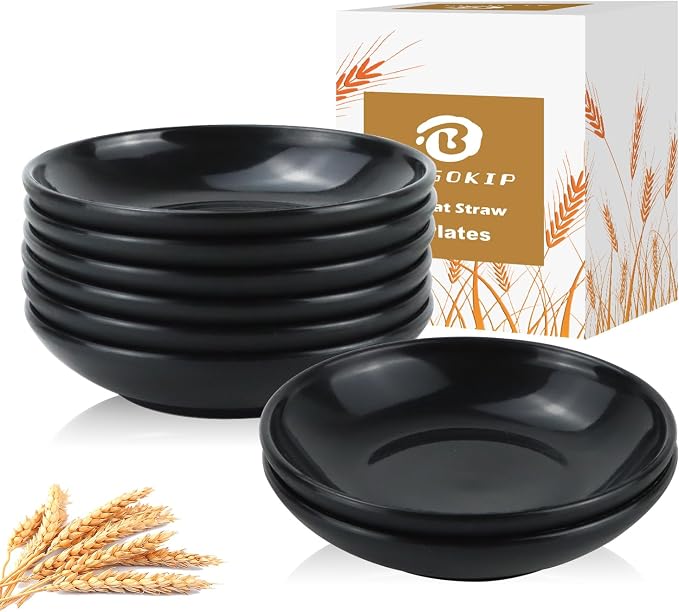 4 Inch Dipping Bowls 8 Pieces, Lightweight and Unbreakable Wheat Straw Plates by BUSOKIP