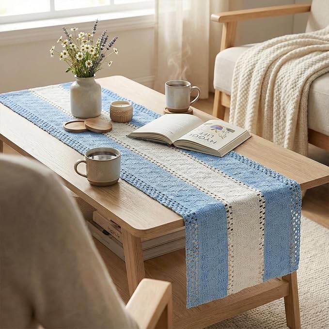 Artoid Mode Sky Blue Farmhouse Woven Table Runner 12x36 Inch | Holiday Rustic - Image 5